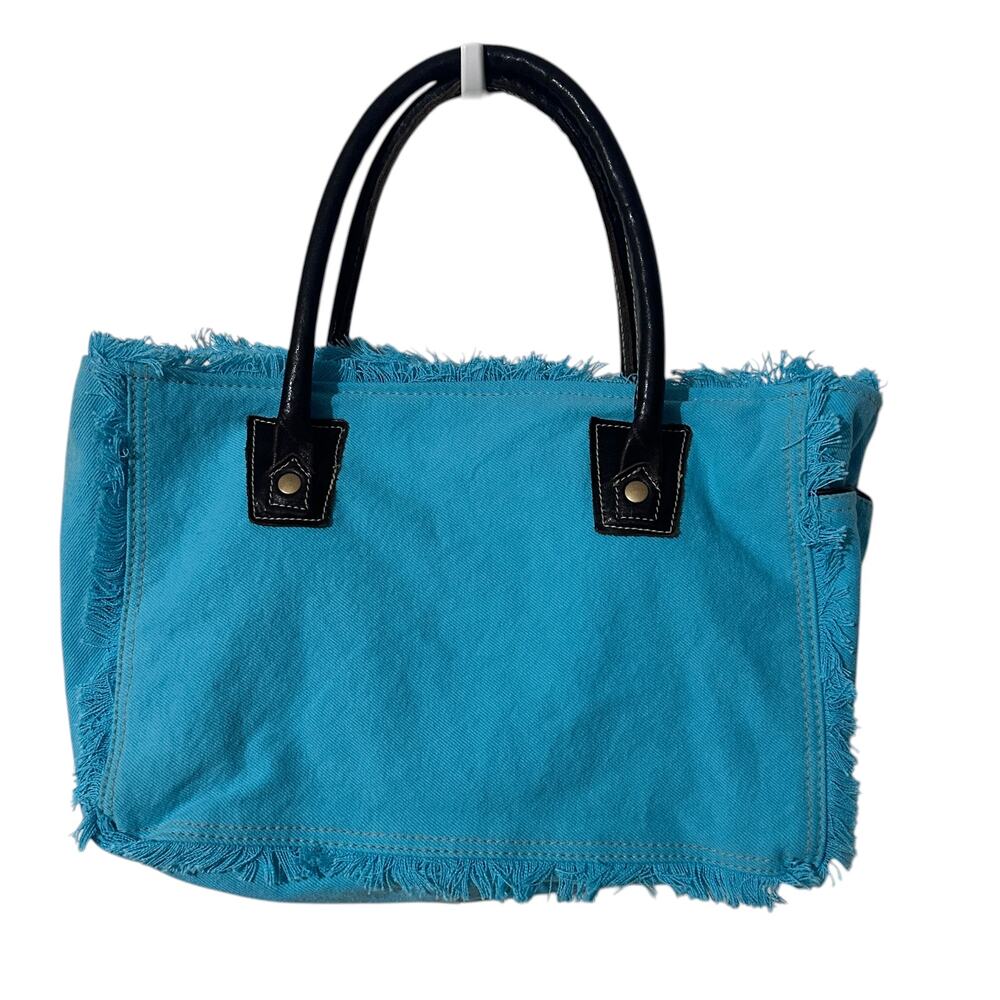 Myra Bag Ocean Live Small Tote Bag Womens Turquoise Canvas Leather Rug Boho - Picture 5 of 12